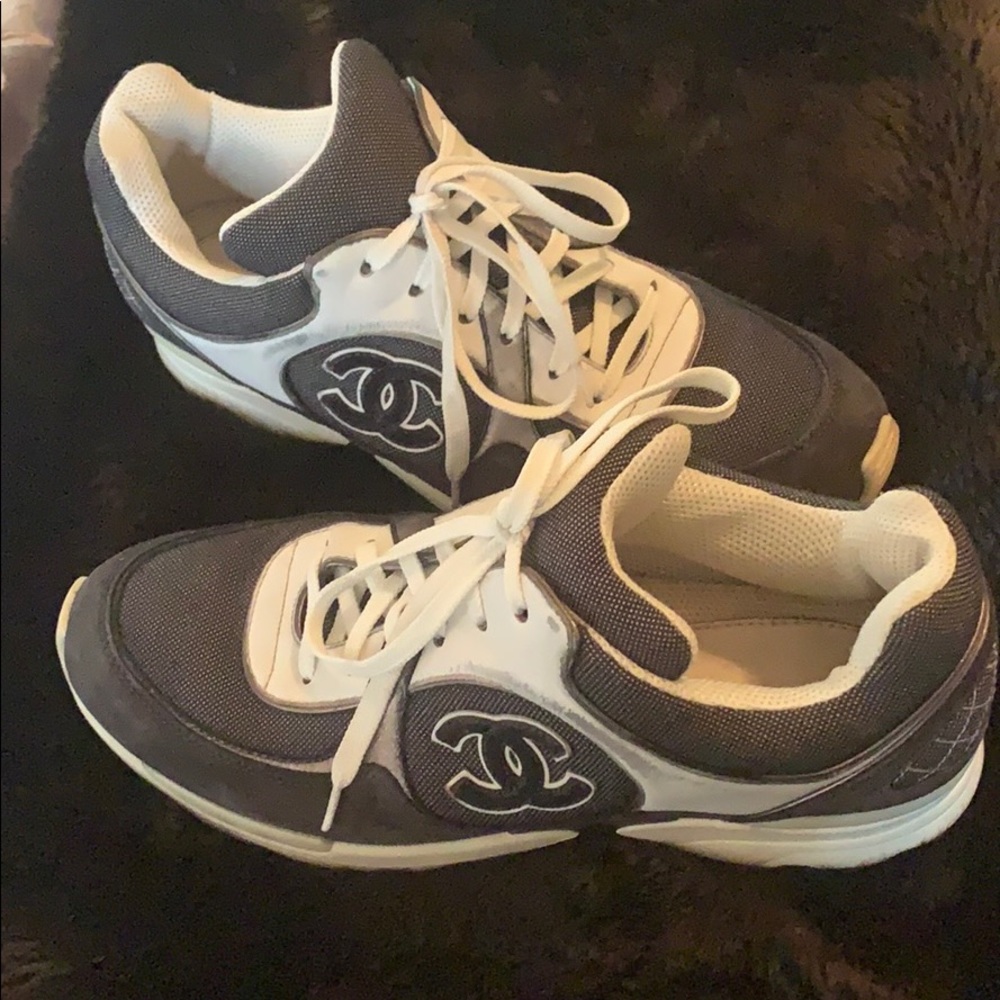 Chanel sneakers tennis shoes black white grey